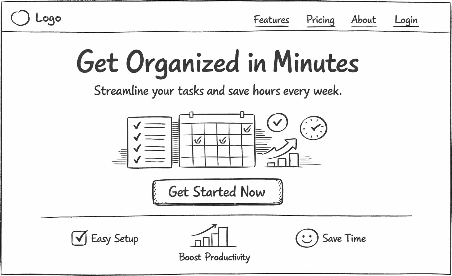 A SaaS homepage with a bold headline describing a clear user outcome, a subheadline reinforcing the benefit, and a primary CTA button.