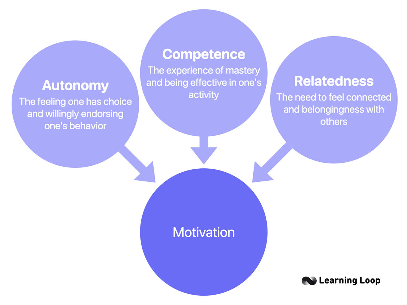 The components of Self-Determination Theory: Autonomy, Competence, Relatedness.