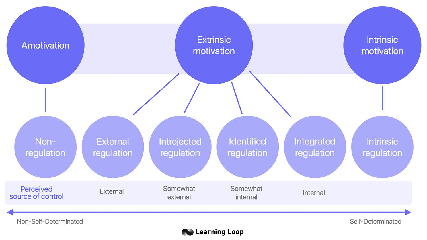 Amotivation, Extrinsic Motivation, and Intrinsic Motivation. The self-determination continuum.