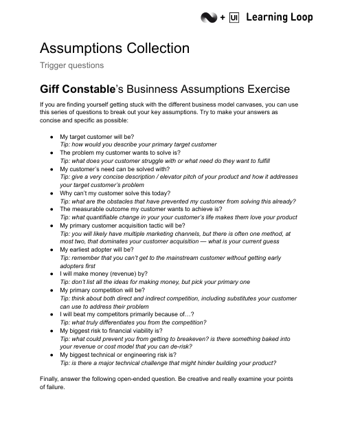 Preview of the Assumptions collection trigger questions