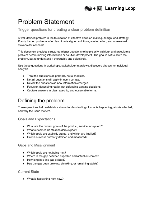 Preview of the Problem statement trigger questions